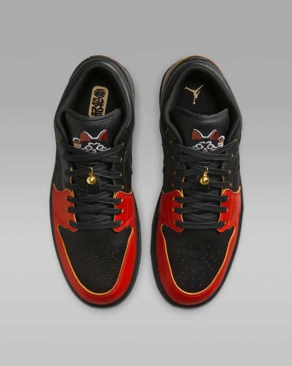 NIKE Air Jordan 1 Low "Lucky Cat" in Black / Dragon Red -Black